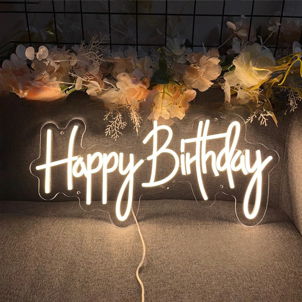 Luminous Festive Neon Birthday Sign  Personalized Mirror Yellow  