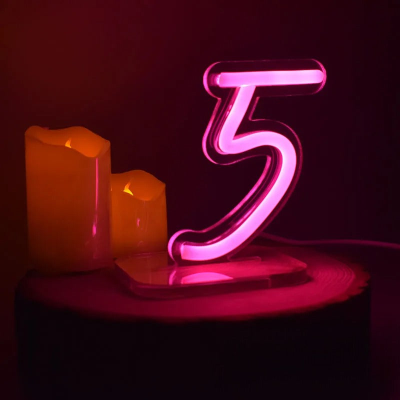 Luminous Neon Desk Light Number  Personalized Mirror 5  