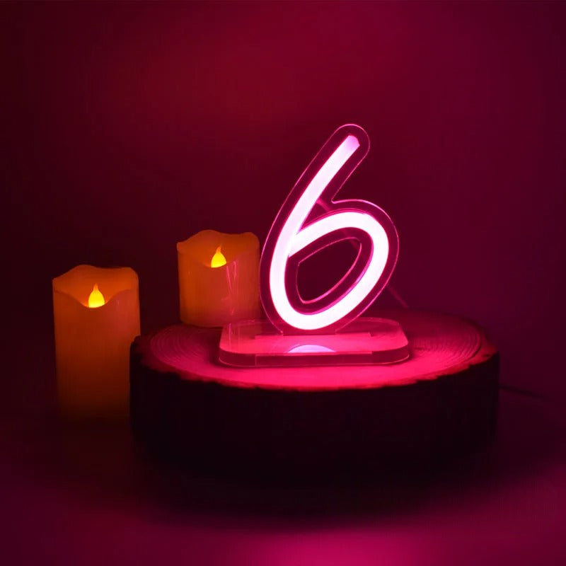 Luminous Neon Desk Light Number  Personalized Mirror 6  