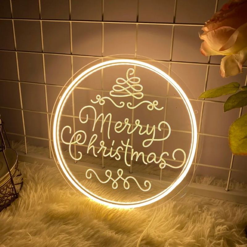 Merry Christmas In Neon Calligraphy  Personalized Mirror   