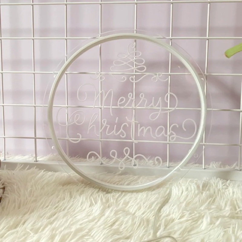 Merry Christmas In Neon Calligraphy  Personalized Mirror   