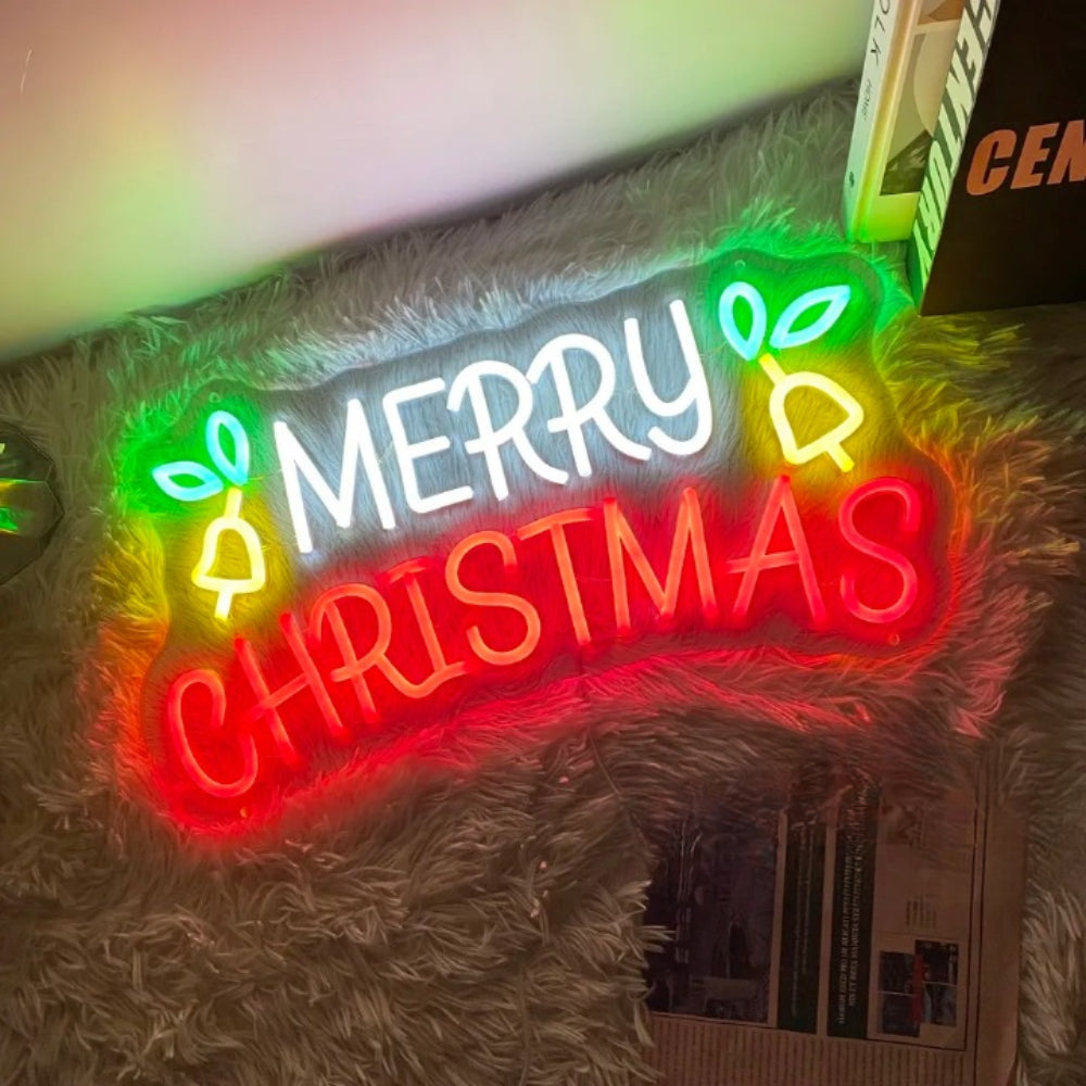 Festive Gleam Merry Christmas Neon Celebration Sign  Personalized Mirror   