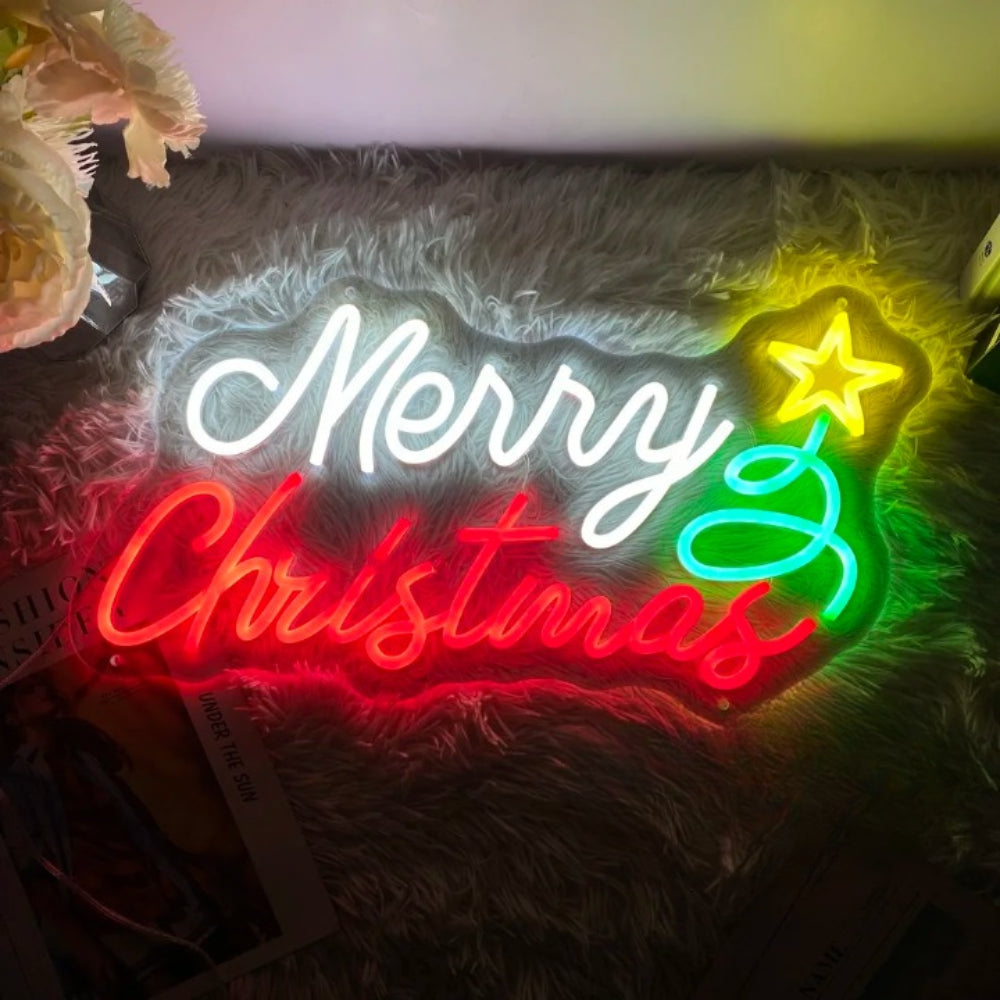 Festive Gleam Merry Christmas Neon Celebration Sign  Personalized Mirror   