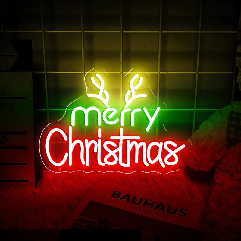 Merry Christmas Neon Led Sign  Personalized Mirror Merry Christmas With Green And Red 40 