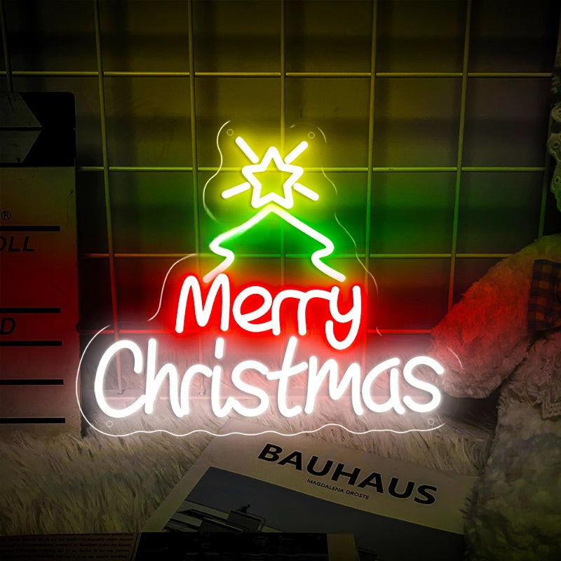 Merry Christmas Neon Led Sign  Personalized Mirror Merry Christmas With Star 40 