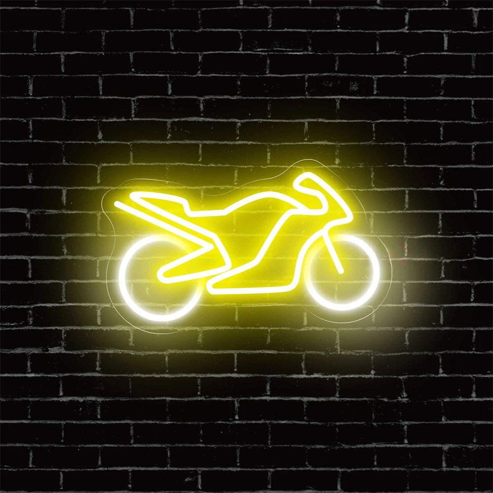 Moto Bike Designed Neon Signs  Personalized Mirror Yellow  