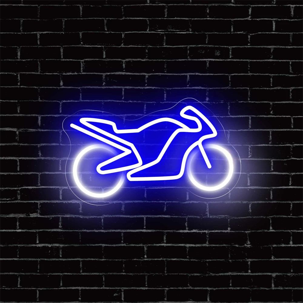 Moto Bike Designed Neon Signs  Personalized Mirror Blue  