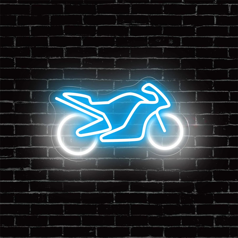 Moto Bike Designed Neon Signs  Personalized Mirror Light Blue  