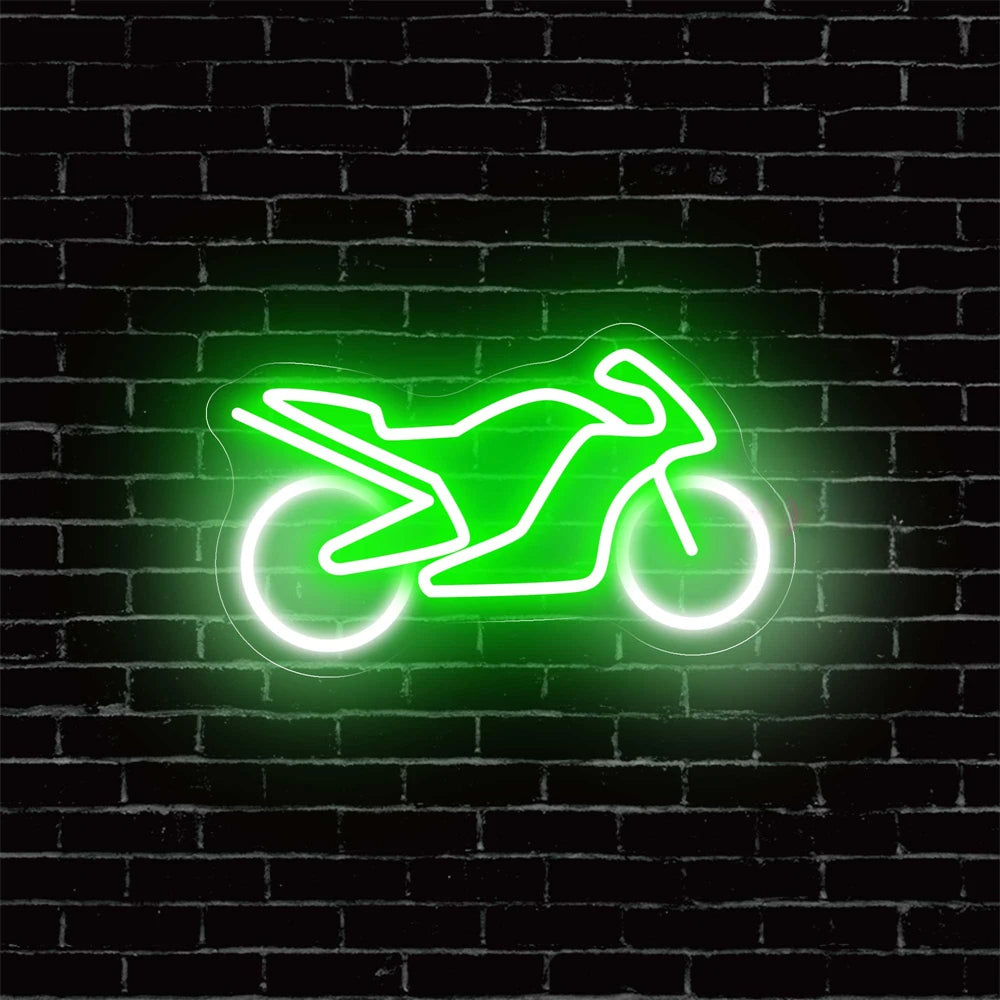 Moto Bike Designed Neon Signs  Personalized Mirror Green  