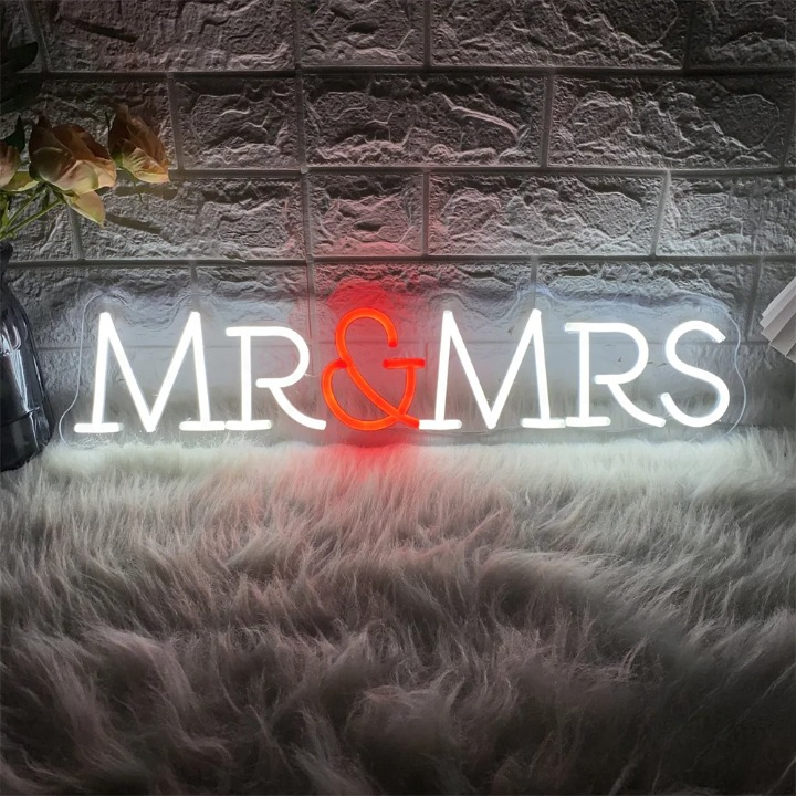 United In Neon The Mr And Mrs Sign  Personalized Mirror   