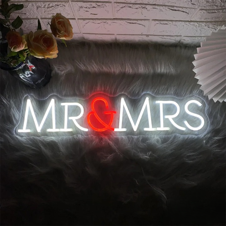 United In Neon The Mr And Mrs Sign  Personalized Mirror White 40x10.5 