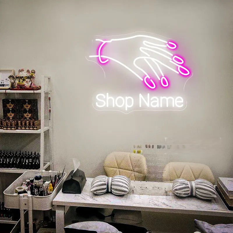 Nails Salon Display LED Neon Sign  Personalized Mirror Shop Name  