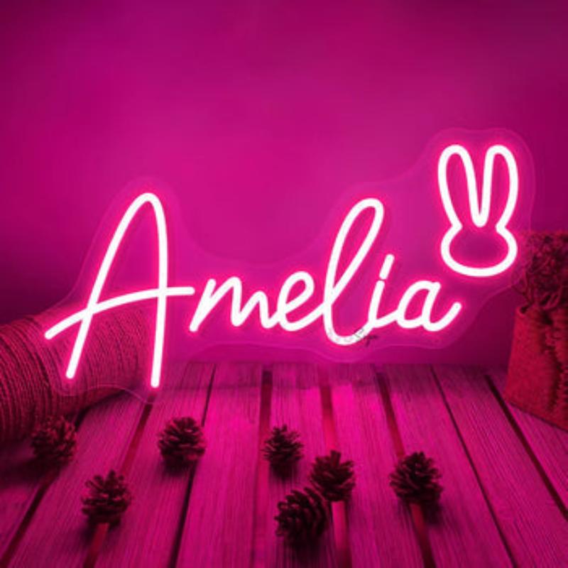 Illuminated Elegance Custom Amelia Neon Sign  Personalized Mirror Bunny 30 