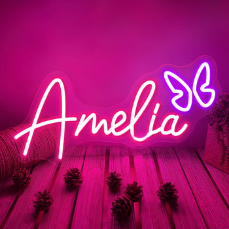 Illuminated Elegance Custom Amelia Neon Sign  Personalized Mirror Butterfly 30 