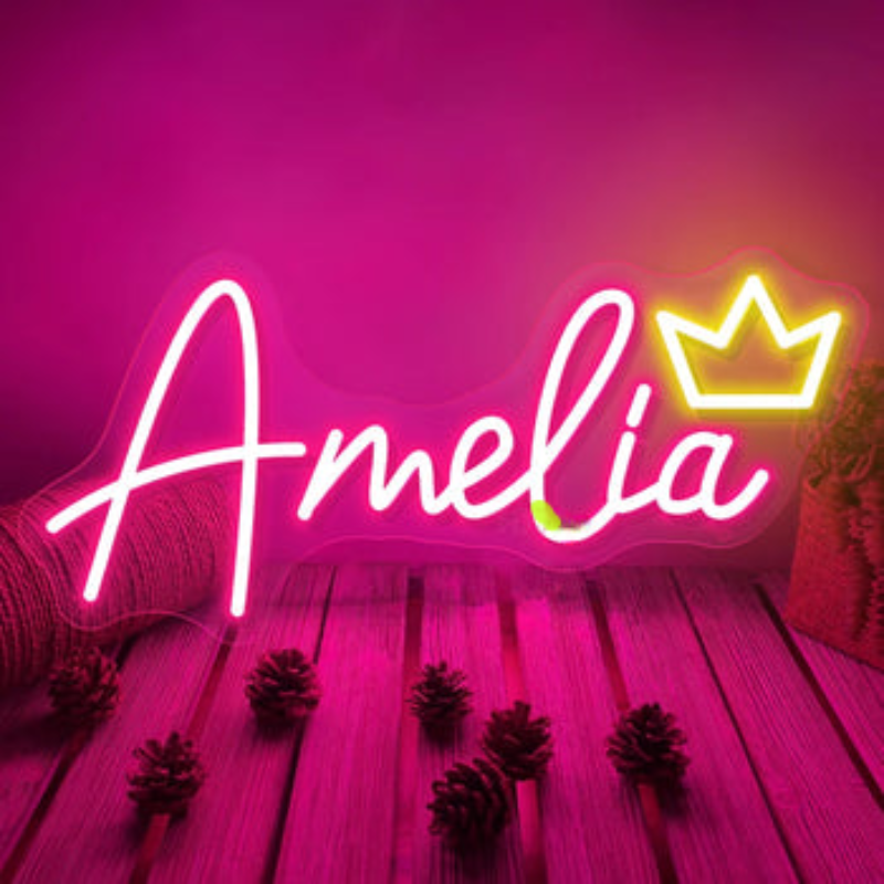 Illuminated Elegance Custom Amelia Neon Sign  Personalized Mirror Crown 30 