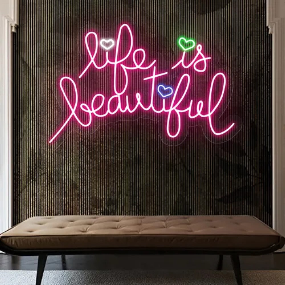 Neon Sign Featuring Life Is Beautiful  Personalized Mirror S  