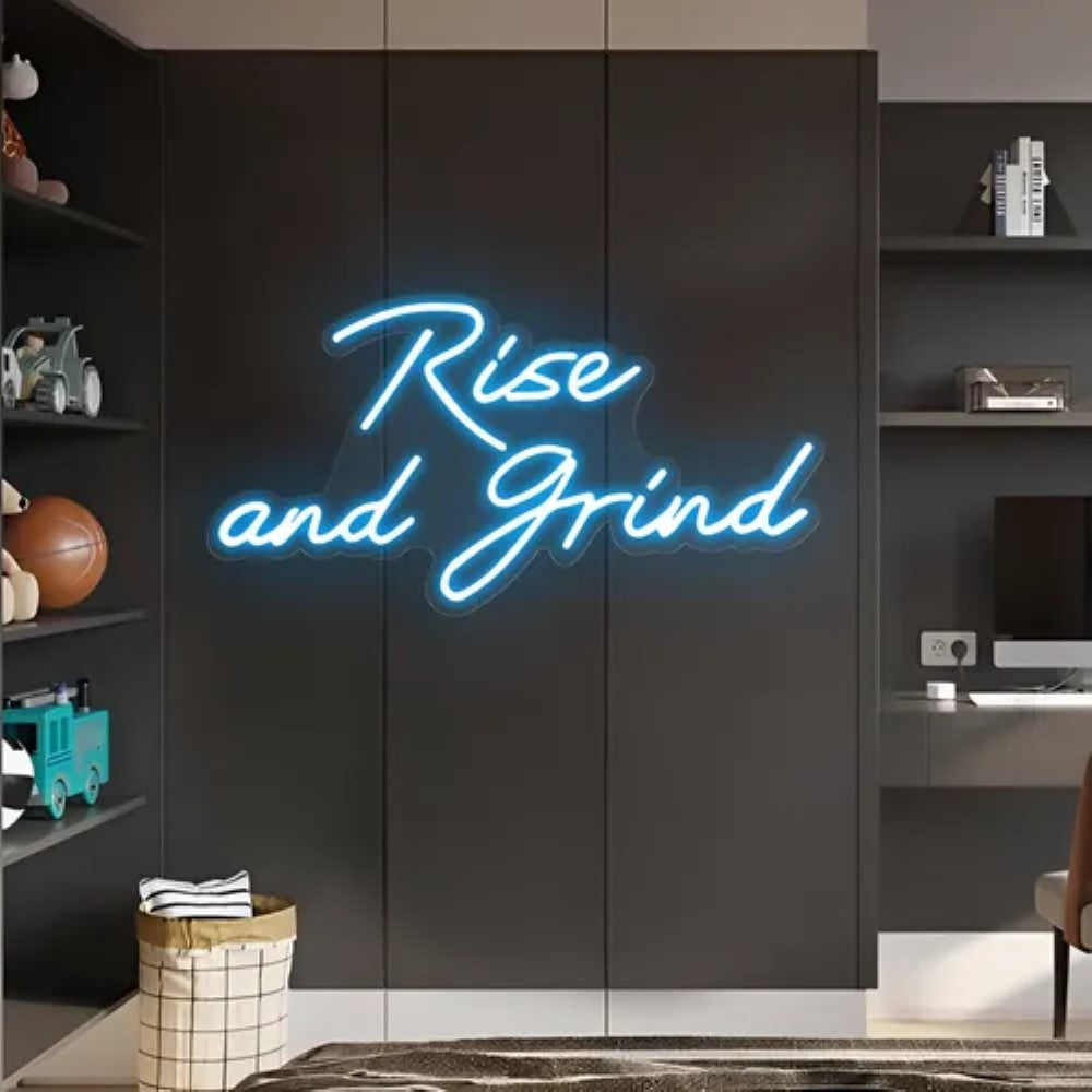 Neon Sign Featuring Rise And Grind  Personalized Mirror S  