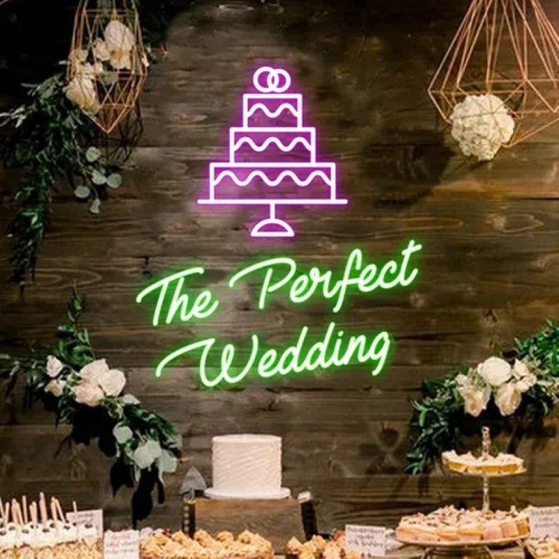 Neon Sign Featuring The Perfect Wedding  Personalized Mirror S  