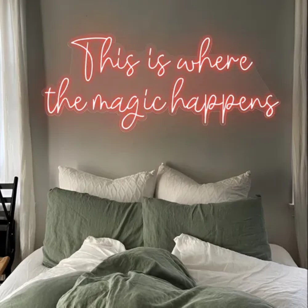 Neon Sign Featuring This Is Where The Magic Happens  Personalized Mirror S  