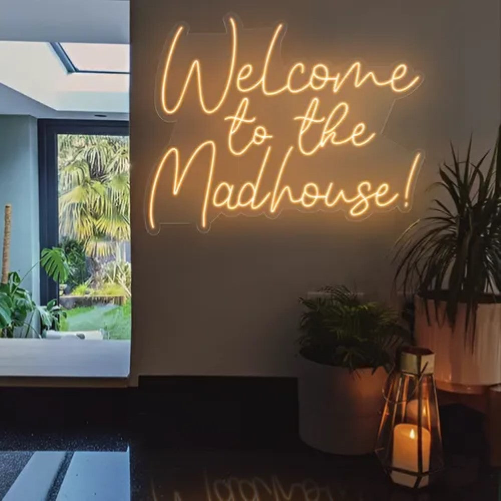 Neon Sign Featuring Welcome To The Madhouse  Personalized Mirror S  