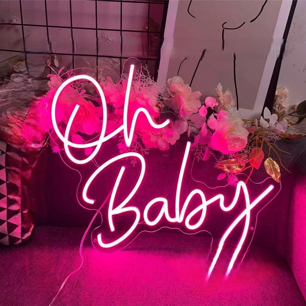 Oh Baby Neon Sign  Personalized Mirror Pink  