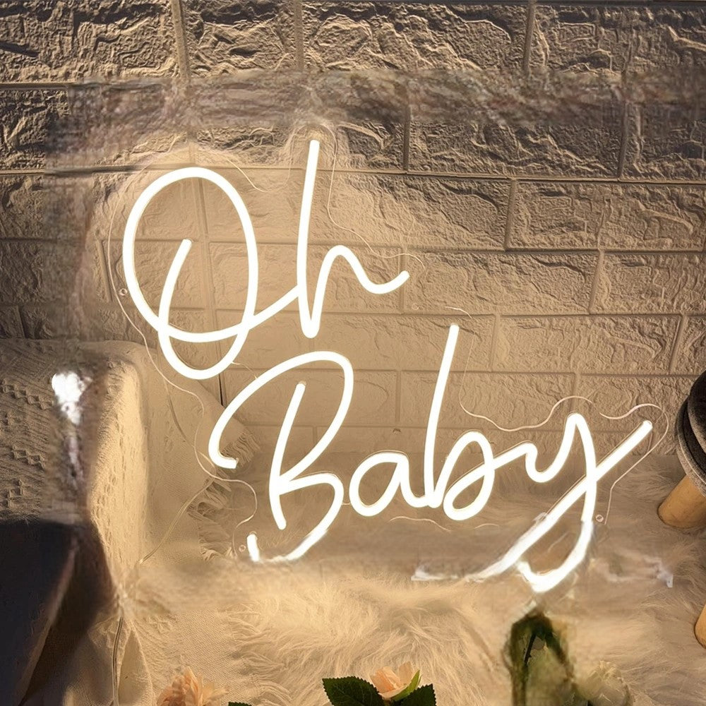 Oh Baby Neon Sign  Personalized Mirror Beige  