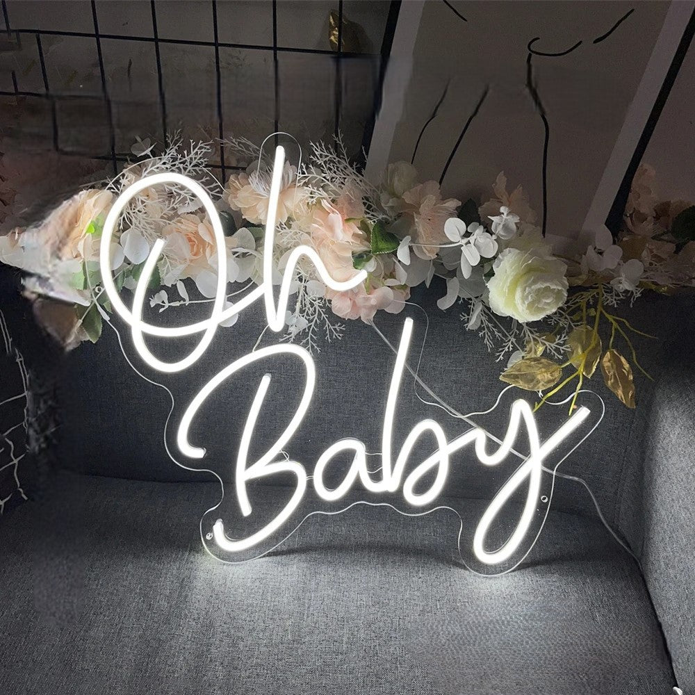 Oh Baby Neon Sign  Personalized Mirror White  