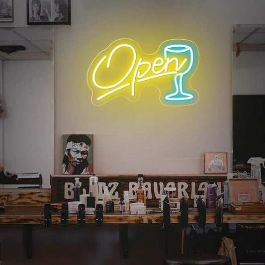 Open Neon Sign Bar Neon Lights  Personalized Mirror Light yellow  