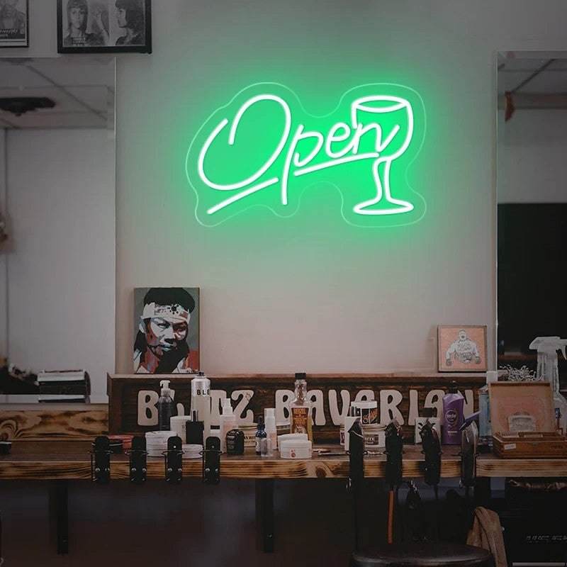 Open Neon Sign Bar Neon Lights  Personalized Mirror Green  