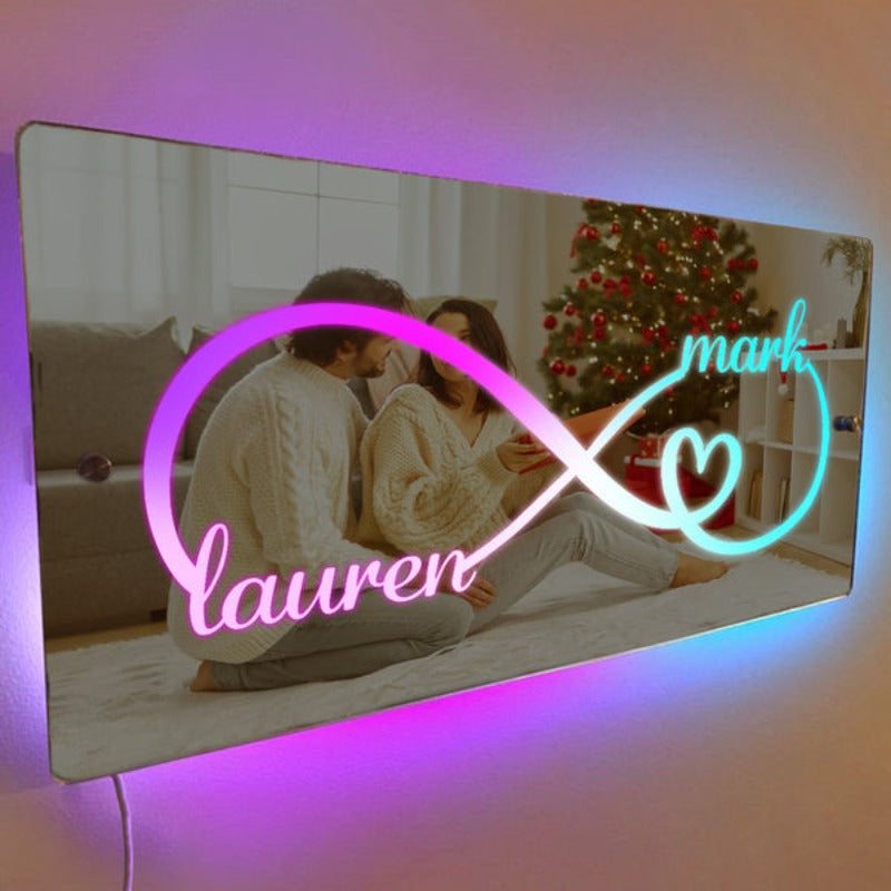 Personalized Infinity Mirror Light Couple Gift  Name Mirror   