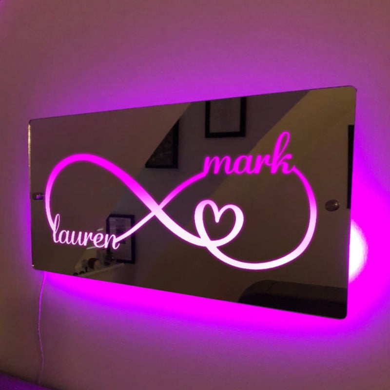 Personalized Infinity Mirror Light Couple Gift  Name Mirror   