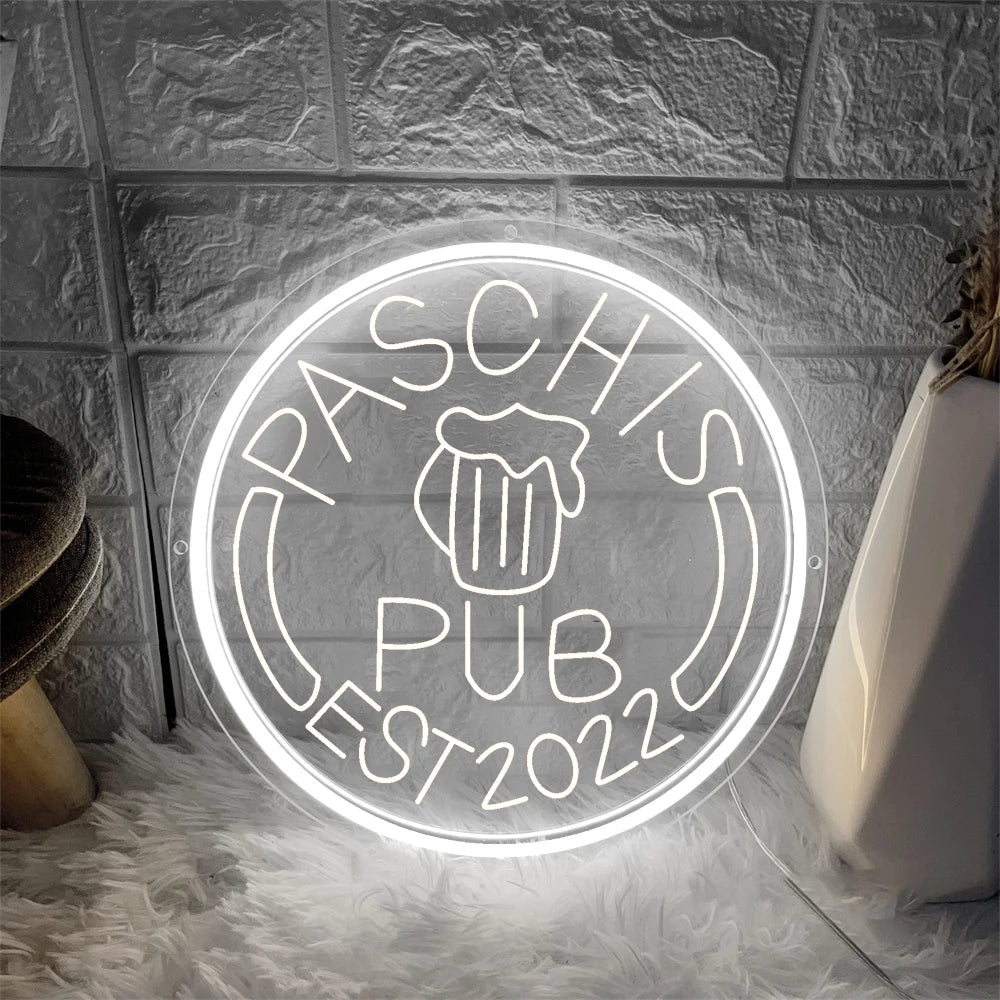 Pub Neon Decor Sign  Personalized Mirror White 30x30cm 