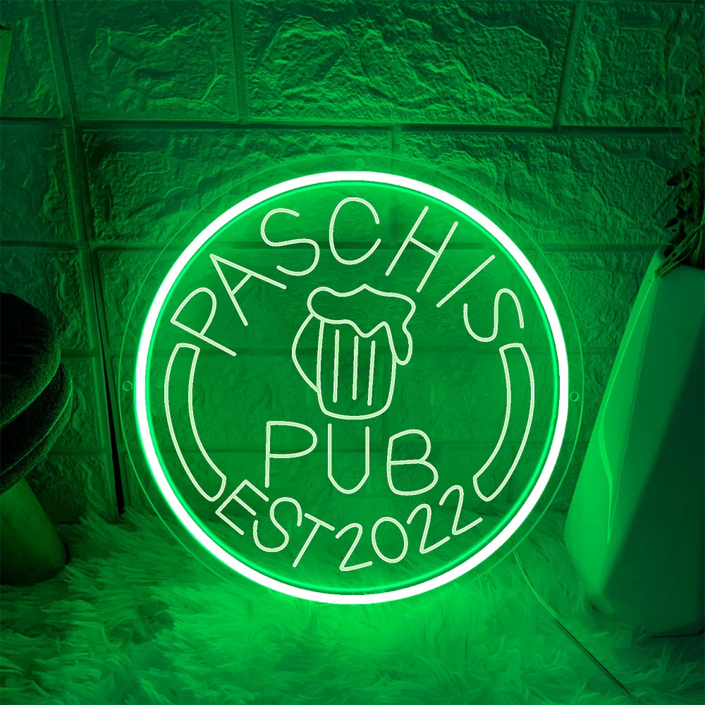 Pub Neon Decor Sign  Personalized Mirror Green 30x30cm 