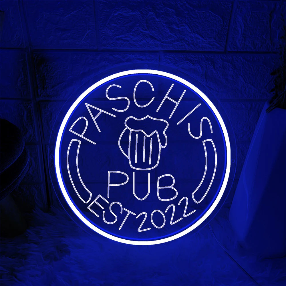 Pub Neon Decor Sign  Personalized Mirror Blue 30x30cm 