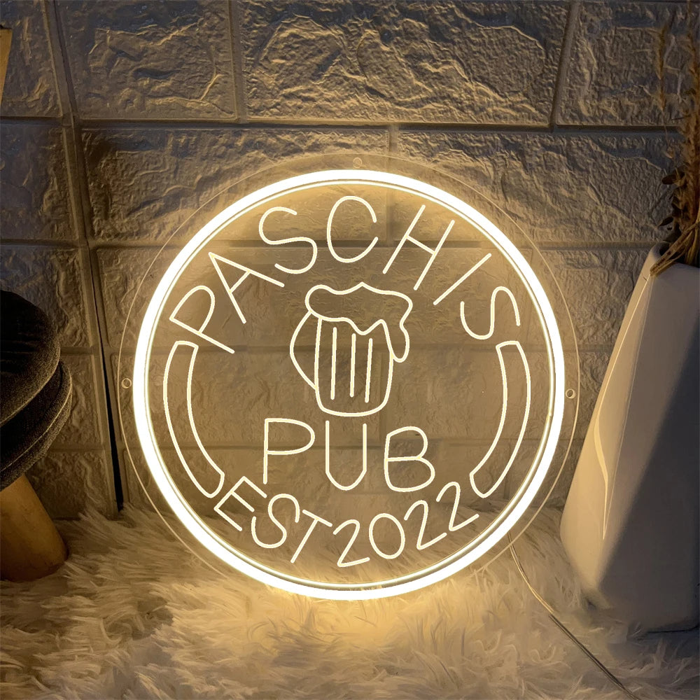 Pub Neon Decor Sign  Personalized Mirror Light Yellow 30x30cm 