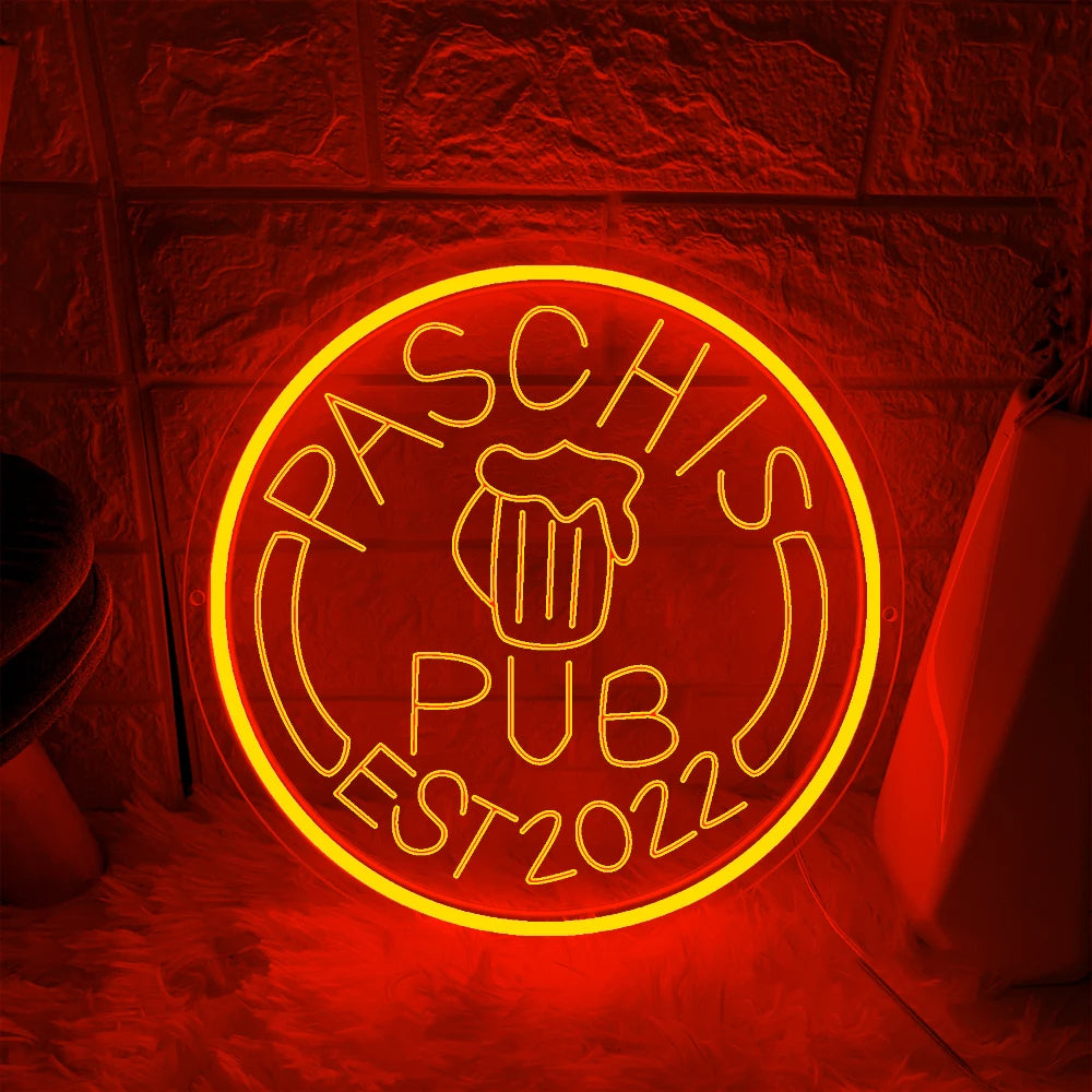 Pub Neon Decor Sign  Personalized Mirror Orange 30x30cm 