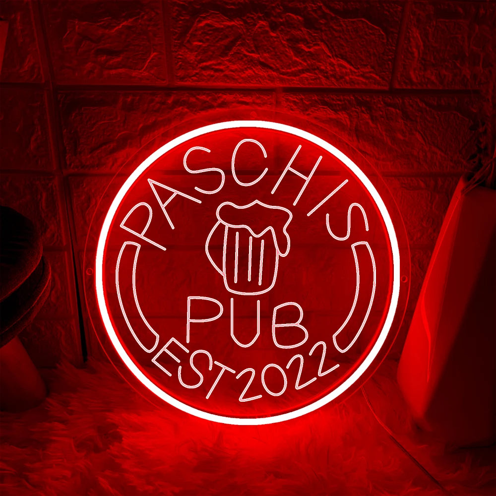 Pub Neon Decor Sign  Personalized Mirror Red 30x30cm 