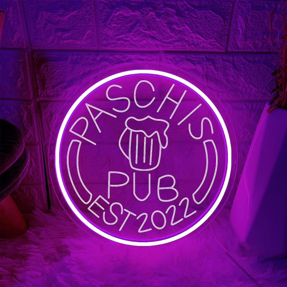 Pub Neon Decor Sign  Personalized Mirror Purple 30x30cm 