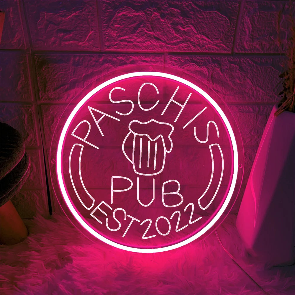 Pub Neon Decor Sign  Personalized Mirror Pink 30x30cm 