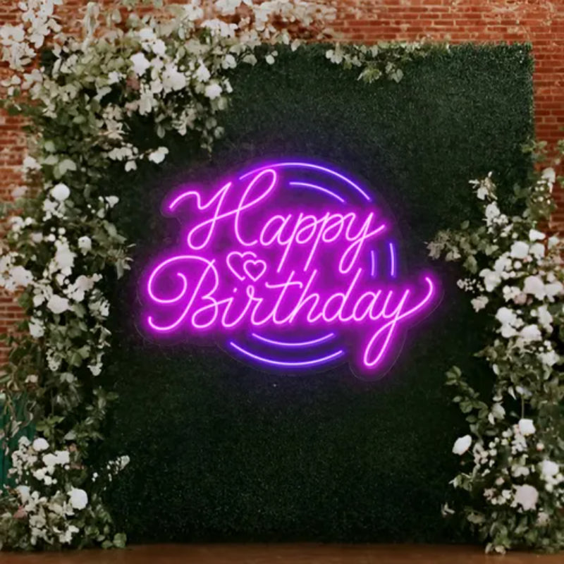 Purplish Happy Birthday Neon Sign  Personalized Mirror S  