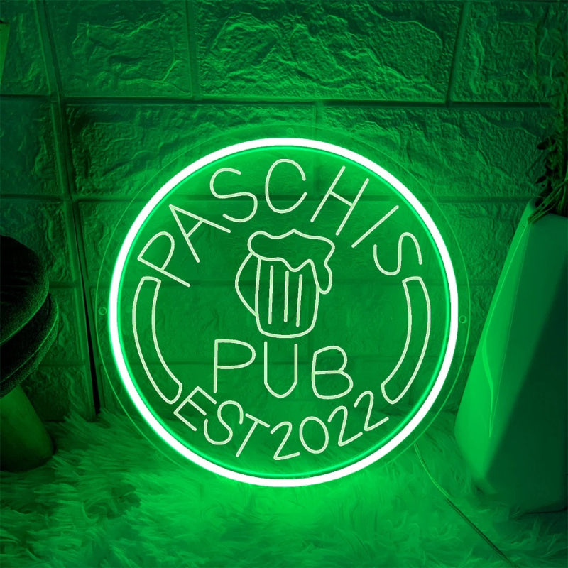 Radiant Circular Neon LED Sign  Personalized Mirror Green 30x30 CM 