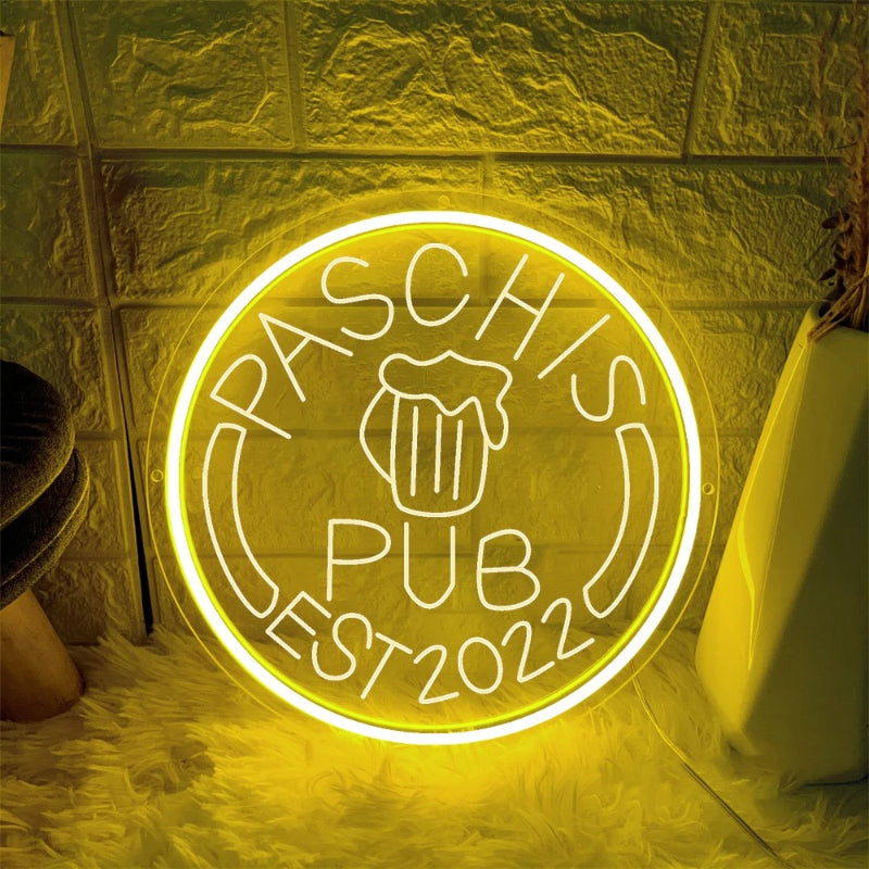 Radiant Circular Neon LED Sign  Personalized Mirror Yellow 30x30 CM 