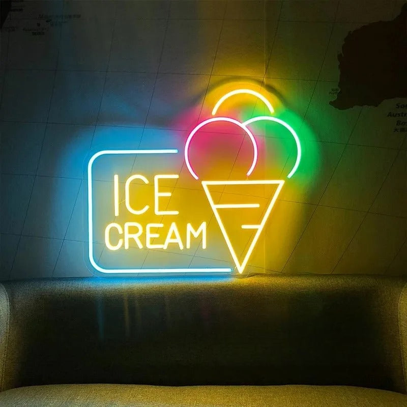 Radiant Ice Cream Neon Led Sign  Personalized Mirror White 30x26 CM 