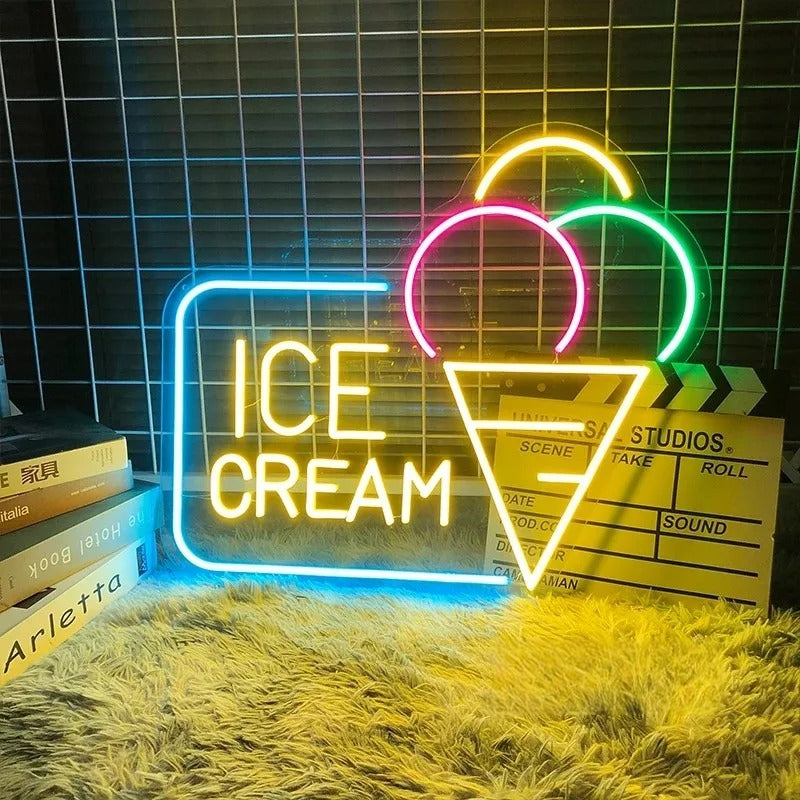 Radiant Ice Cream Neon Led Sign  Personalized Mirror   