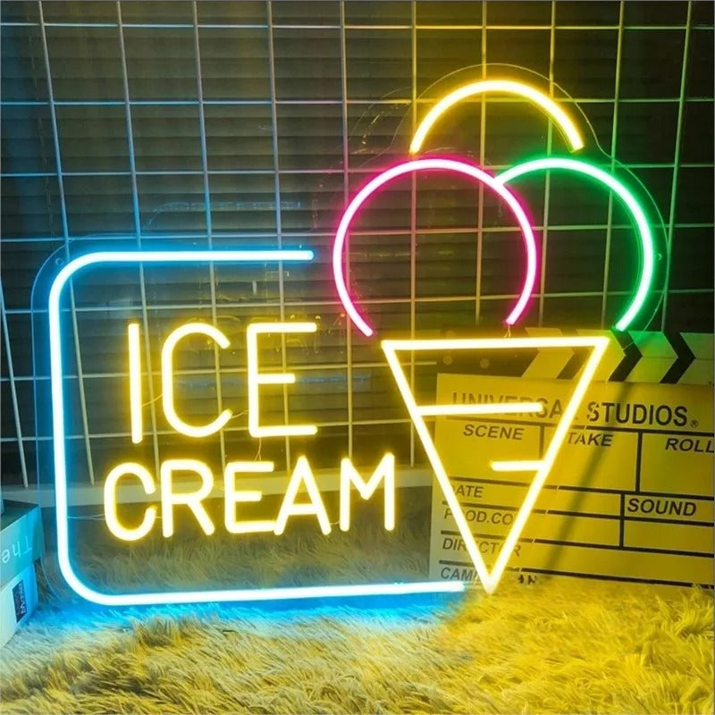 Radiant Ice Cream Neon Led Sign  Personalized Mirror   