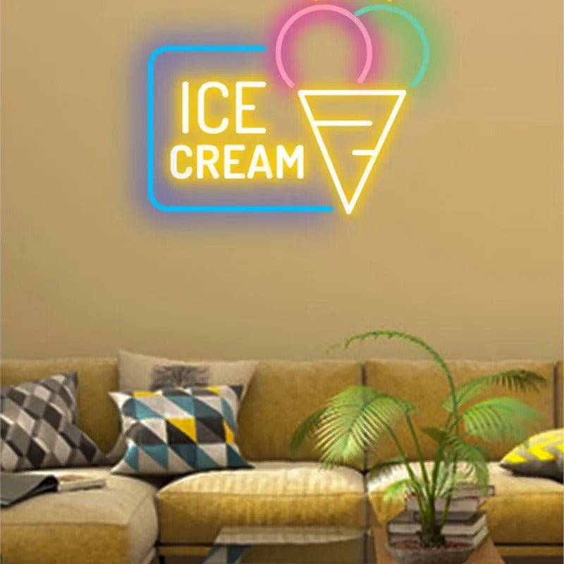 Radiant Ice Cream Neon Led Sign  Personalized Mirror   