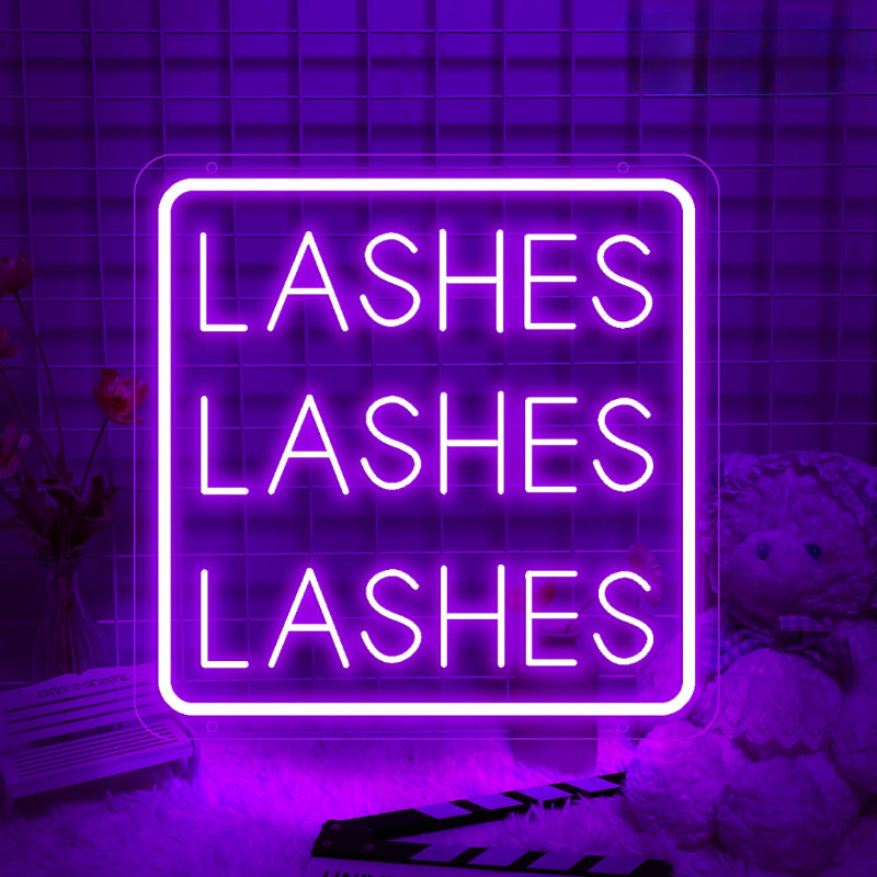 Radiant Neon Lashes Sign  Personalized Mirror Purple 30x30 CM 