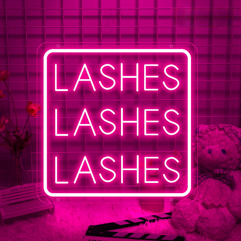 Radiant Neon Lashes Sign  Personalized Mirror Pink 30x30 CM 