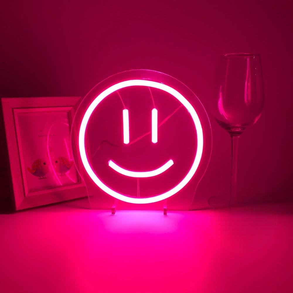 Radiant Neon Light For Festive Ambiance  Personalized Mirror Smiley  