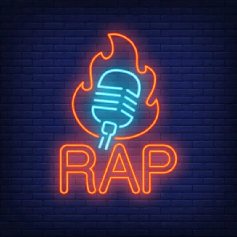 Rap Microphone Flame Neon Sign  Personalized Mirror S  